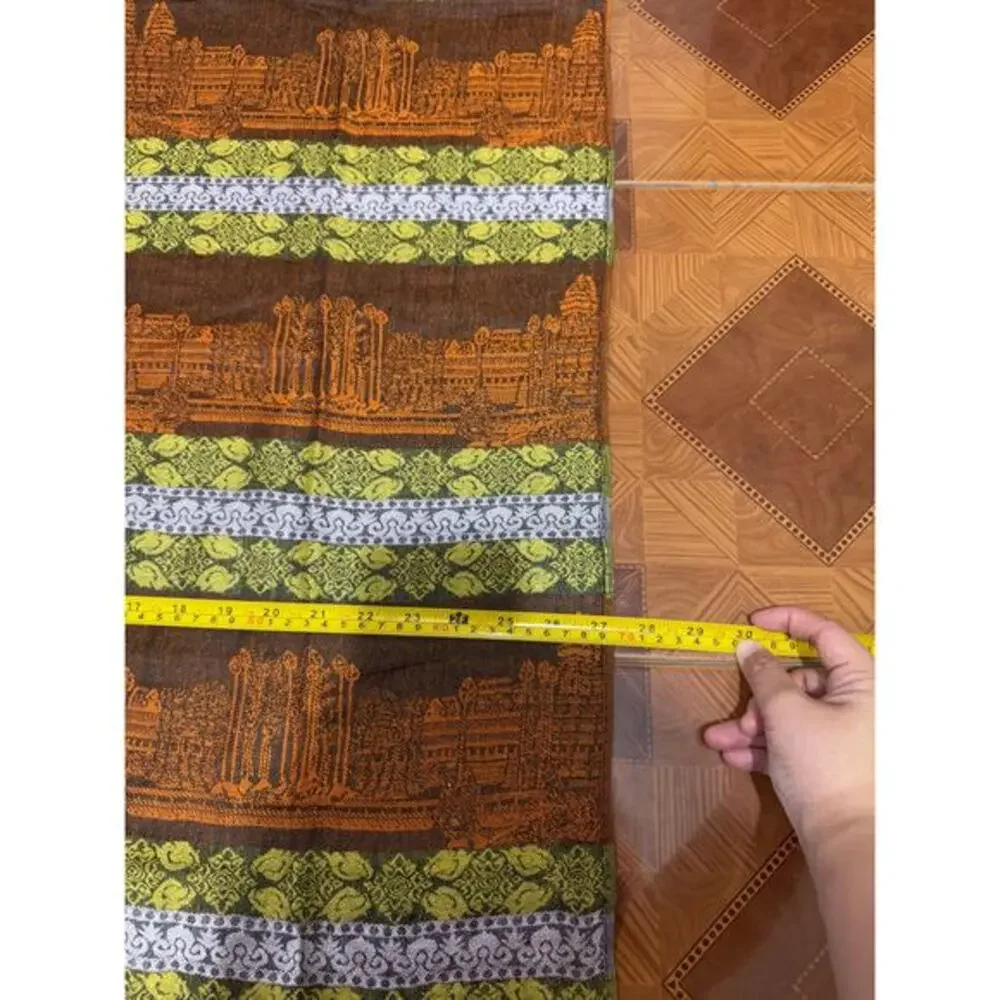 Vintage 100%‎ New Silk Scarf of Angkor Wat Temple in Cambodia